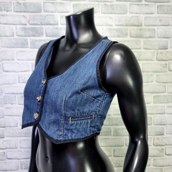 Ninomaxx Juniors M Denim Crop Top Jean Vest Button Front Sleeveless - Picture 2 of 6